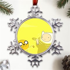 Adventure Time Jake The Dog Finn The Human Artwork Yellow Metal Large Snowflake Ornament by Sarkoni