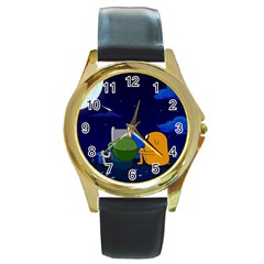 Adventure Time Jake And Finn Night Round Gold Metal Watch by Sarkoni