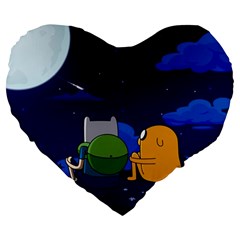 Adventure Time Jake And Finn Night Large 19  Premium Heart Shape Cushions by Sarkoni