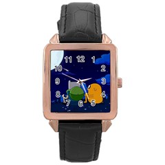 Adventure Time Jake And Finn Night Rose Gold Leather Watch  by Sarkoni