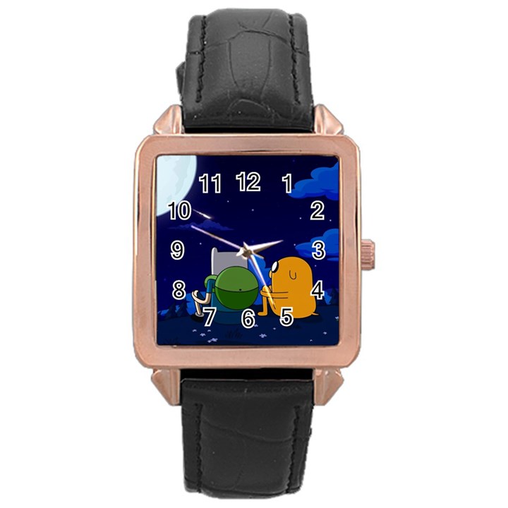 Adventure Time Jake And Finn Night Rose Gold Leather Watch 