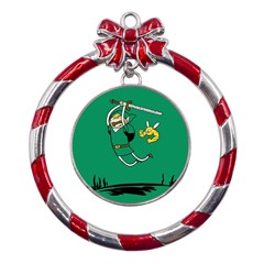 Adventure Time The Legend Of Zelda Metal Red Ribbon Round Ornament by Sarkoni