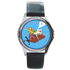 Cartoon Adventure Time Jake And Finn Round Metal Watch by Sarkoni