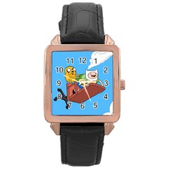 Cartoon Adventure Time Jake And Finn Rose Gold Leather Watch  by Sarkoni