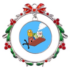 Cartoon Adventure Time Jake And Finn Metal X mas Wreath Ribbon Ornament by Sarkoni