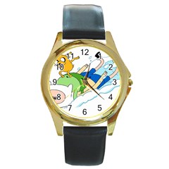 Adventure Time Finn And Jake Snow Round Gold Metal Watch by Sarkoni