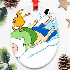 Adventure Time Finn And Jake Snow Oval Ornament (two Sides) by Sarkoni