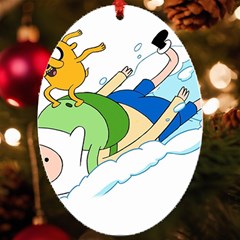 Adventure Time Finn And Jake Snow Uv Print Acrylic Ornament Oval by Sarkoni