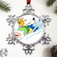 Adventure Time Finn And Jake Snow Metal Large Snowflake Ornament by Sarkoni