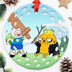 Adventure Time Finn And Jake Cartoon Network Parody Round Filigree Ornament (two Sides) by Sarkoni