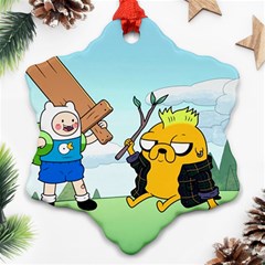 Adventure Time Finn And Jake Cartoon Network Parody Snowflake Ornament (two Sides) by Sarkoni