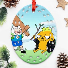 Adventure Time Finn And Jake Cartoon Network Parody Oval Filigree Ornament (two Sides) by Sarkoni