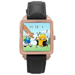 Adventure Time Finn And Jake Cartoon Network Parody Rose Gold Leather Watch  by Sarkoni