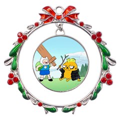 Adventure Time Finn And Jake Cartoon Network Parody Metal X mas Wreath Ribbon Ornament by Sarkoni