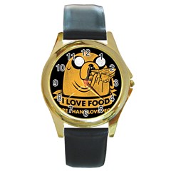 Adventure Time Jake  I Love Food Round Gold Metal Watch by Sarkoni