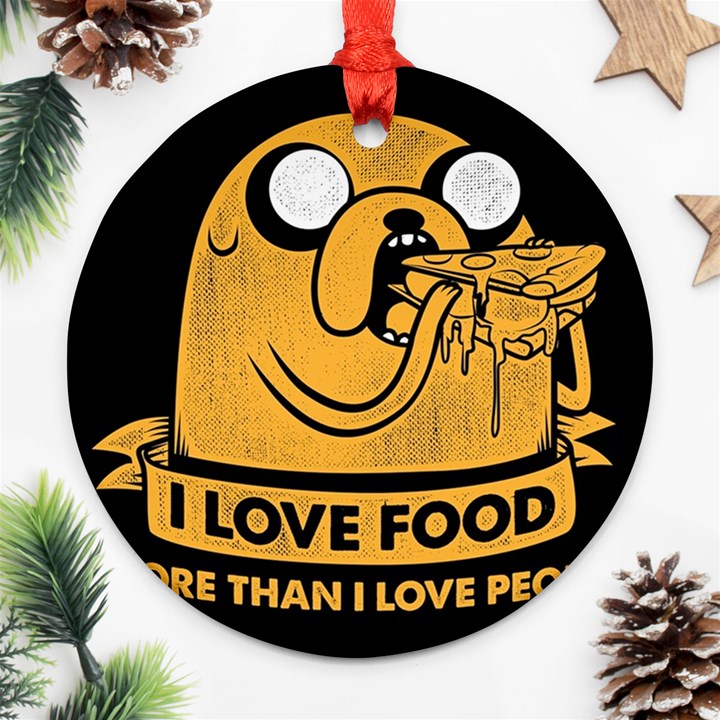 Adventure Time Jake  I Love Food Round Ornament (Two Sides)