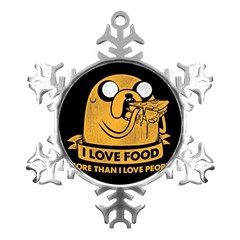 Adventure Time Jake  I Love Food Metal Small Snowflake Ornament by Sarkoni