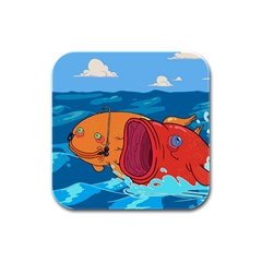 Adventure Time Fish Landscape Rubber Square Coaster (4 Pack) by Sarkoni