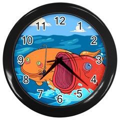 Adventure Time Fish Landscape Wall Clock (black)