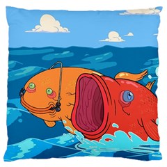 Adventure Time Fish Landscape Large Premium Plush Fleece Cushion Case (one Side) by Sarkoni