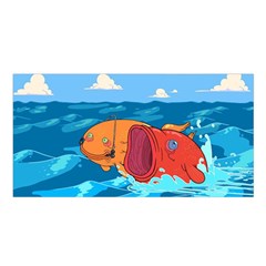 Adventure Time Fish Landscape Satin Shawl 45  X 80  by Sarkoni