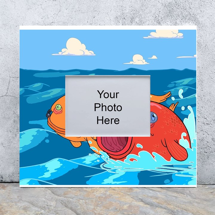 Adventure Time Fish Landscape White Wall Photo Frame 5  x 7 