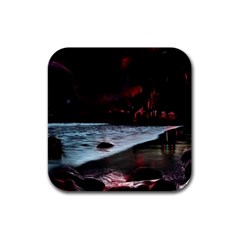 Artistic Creepy Dark Evil Fantasy Halloween Horror Psychedelic Scary Spooky Rubber Square Coaster (4 Pack) by Sarkoni