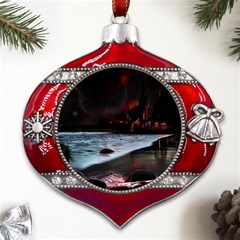 Artistic Creepy Dark Evil Fantasy Halloween Horror Psychedelic Scary Spooky Metal Snowflake And Bell Red Ornament by Sarkoni