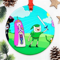 Adventure Time The Legend Of Zelda Parody Round Ornament (two Sides) by Sarkoni