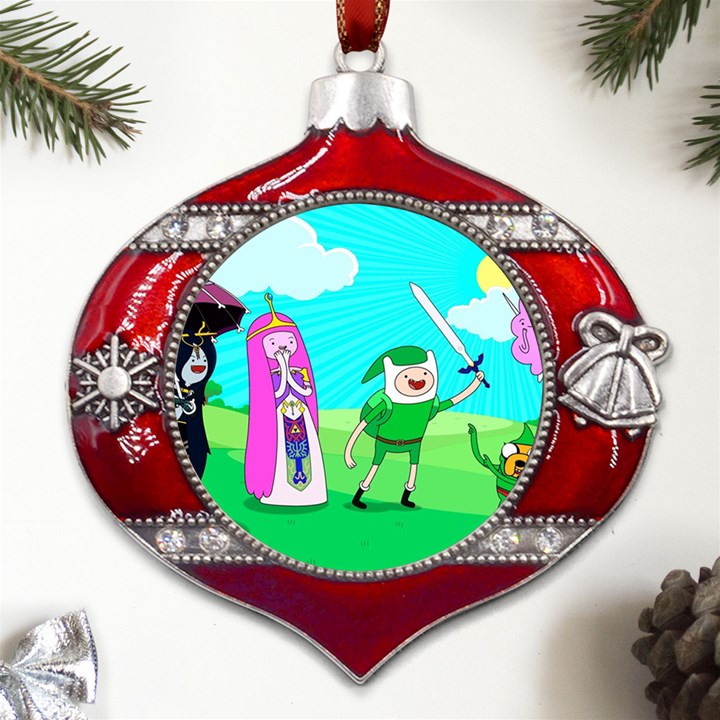 Adventure Time The Legend Of Zelda Parody Metal Snowflake And Bell Red Ornament