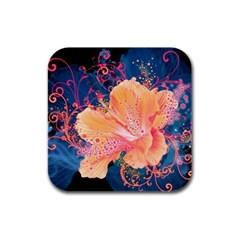 Abstract Art Artistic Bright Colors Contrast Flower Nature Petals Psychedelic Rubber Square Coaster (4 Pack) by Sarkoni