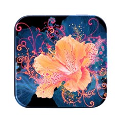 Abstract Art Artistic Bright Colors Contrast Flower Nature Petals Psychedelic Square Metal Box (black) by Sarkoni