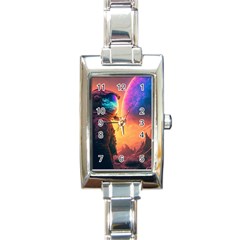 Illustration Trippy Psychedelic Astronaut Landscape Planet Mountains Rectangle Italian Charm Watch by Sarkoni