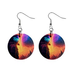 Illustration Trippy Psychedelic Astronaut Landscape Planet Mountains Mini Button Earrings