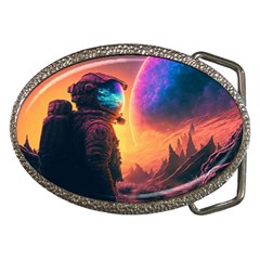 Illustration Trippy Psychedelic Astronaut Landscape Planet Mountains Belt Buckles by Sarkoni