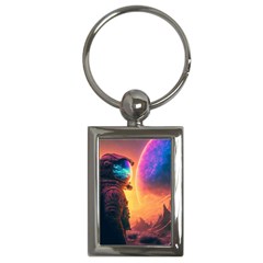 Illustration Trippy Psychedelic Astronaut Landscape Planet Mountains Key Chain (rectangle) by Sarkoni