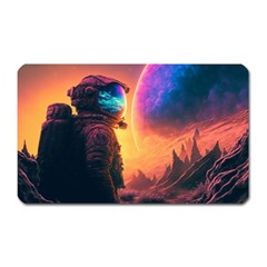 Illustration Trippy Psychedelic Astronaut Landscape Planet Mountains Magnet (rectangular) by Sarkoni