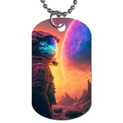 Illustration Trippy Psychedelic Astronaut Landscape Planet Mountains Dog Tag (one Side) by Sarkoni