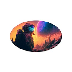 Illustration Trippy Psychedelic Astronaut Landscape Planet Mountains Sticker Oval (100 Pack) by Sarkoni