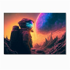 Illustration Trippy Psychedelic Astronaut Landscape Planet Mountains Postcards 5  X 7  (pkg Of 10) by Sarkoni