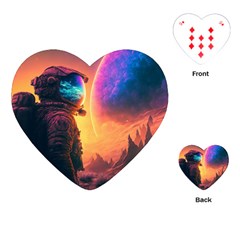 Illustration Trippy Psychedelic Astronaut Landscape Planet Mountains Playing Cards Single Design (heart) by Sarkoni