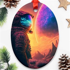 Illustration Trippy Psychedelic Astronaut Landscape Planet Mountains Oval Ornament (two Sides) by Sarkoni