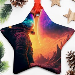 Illustration Trippy Psychedelic Astronaut Landscape Planet Mountains Star Ornament (two Sides) by Sarkoni