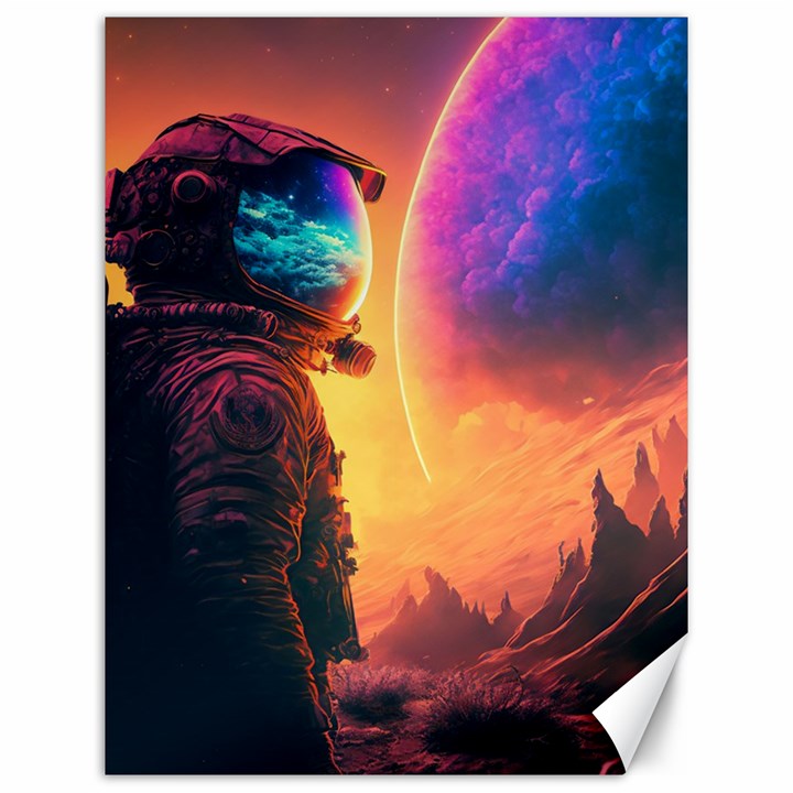 Illustration Trippy Psychedelic Astronaut Landscape Planet Mountains Canvas 12  x 16 