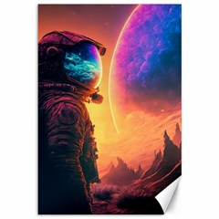 Illustration Trippy Psychedelic Astronaut Landscape Planet Mountains Canvas 12  X 18  by Sarkoni