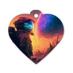 Illustration Trippy Psychedelic Astronaut Landscape Planet Mountains Dog Tag Heart (two Sides) by Sarkoni