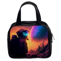 Illustration Trippy Psychedelic Astronaut Landscape Planet Mountains Classic Handbag (two Sides) by Sarkoni