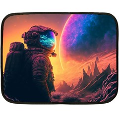 Illustration Trippy Psychedelic Astronaut Landscape Planet Mountains Fleece Blanket (mini) by Sarkoni