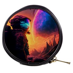 Illustration Trippy Psychedelic Astronaut Landscape Planet Mountains Mini Makeup Bag by Sarkoni