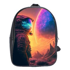 Illustration Trippy Psychedelic Astronaut Landscape Planet Mountains School Bag (large) by Sarkoni